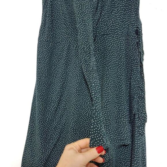 LOFT | Dark Green Polka Dot Tie Side Faux Wrap Dress - Picture 5 of 11